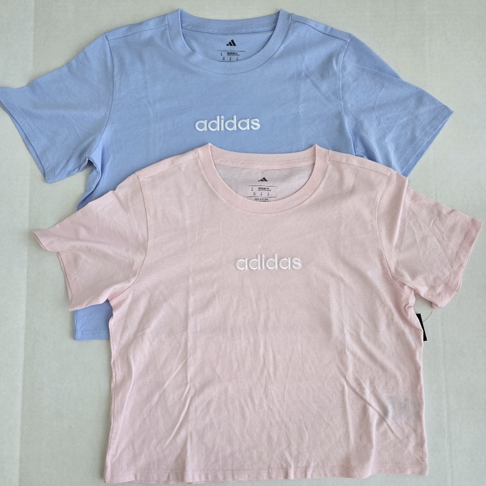Adidas Kids' Blue and Pink Cotton Embroidered T-Shirts (SET OF 2) -Size L‐ NWT